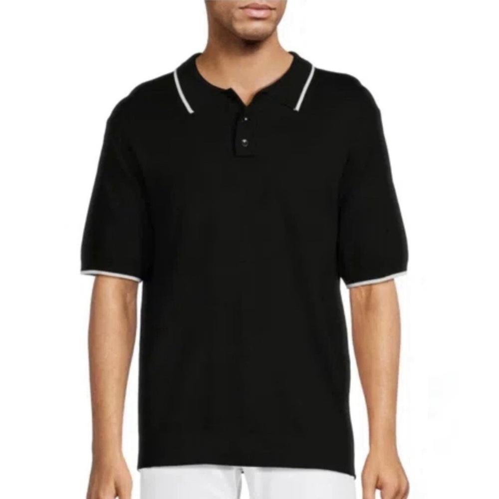 🌻NEW w/tags Tahari Men’s Black White Trim Knit Polo Size Small